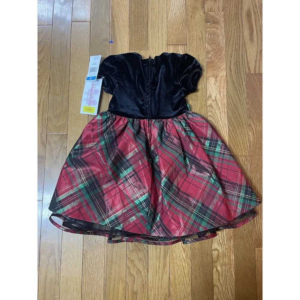 Bonnie Baby Christmas‎ Dress with black velvet and red and green plaid NWT 24mo